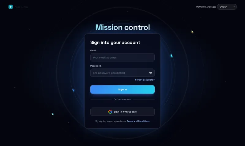 Orbit animated GoHighLevel login page on a deep space background