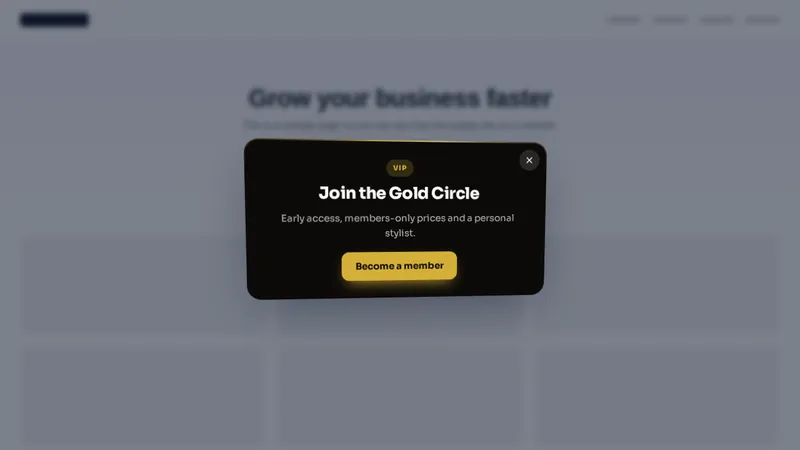 3D floating premium popup over a sample website with a Become a member button